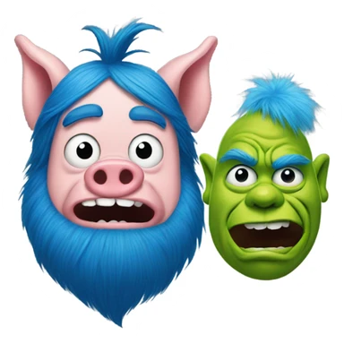 A pig man and a blue grinch  sticker