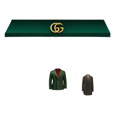 “Gucci store exterior with gold logo above entrance, large glass windows displaying luxury fashion, and elegant double doors.” sticker