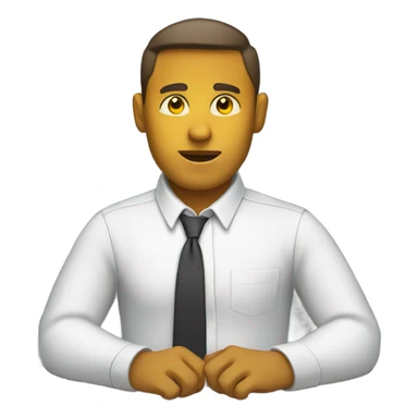 yellow skin man typing on keyboard wearing white button down shirt seating on desk front view sticker