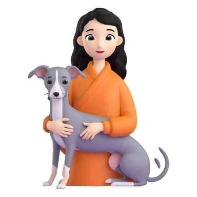 Slim Chinese girl with long black hair holding all grey Italian greyhound sticker
