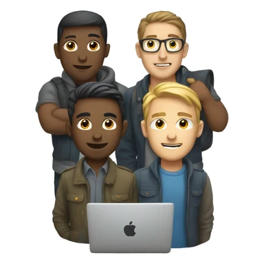 group of developers with a laptop sticker