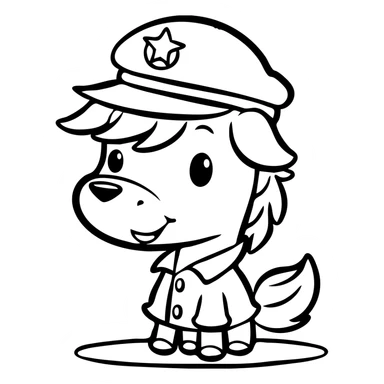 Cartoon pony with a dog's face and features, wearing military uniform and hat sticker