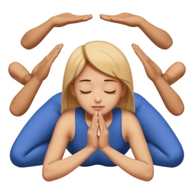 apple style emoji of a person lying face down on the ground with hands pressed together in a prayer-like gesture above their head, pose suggests deep submission, apology, or asking for forgiveness, with Thai text above the person sticker
