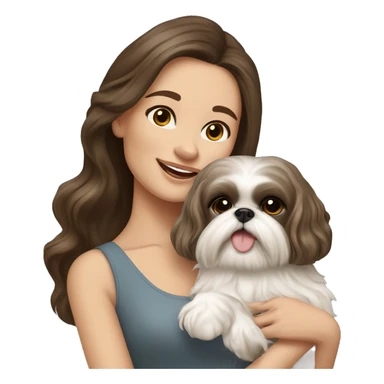 Young brunette hair woman with a cream shih tzu in her arms long wavy hair sticker