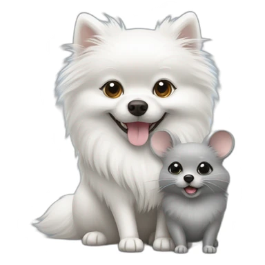 white pomeranian and gray mouse hug sticker