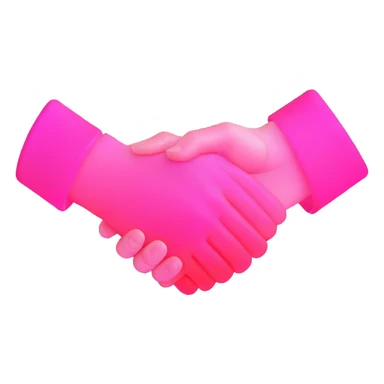 handshake, transparent glass with bright pink gradient from #FF335F to #FF99AA, soft glow and shadows, minimalistic sticker