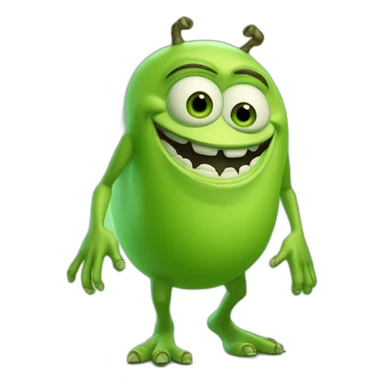Mike wazowski with legs, looking into his phone and laughing, 8k, super realism, super detail, light green background sticker