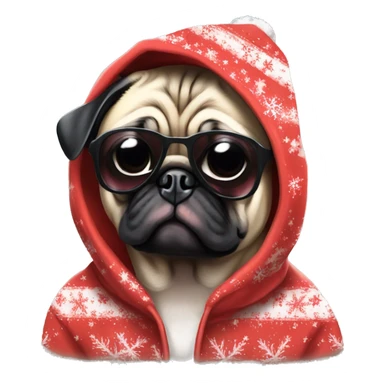Pug christmas anime wearing hoodie and shades cool sticker