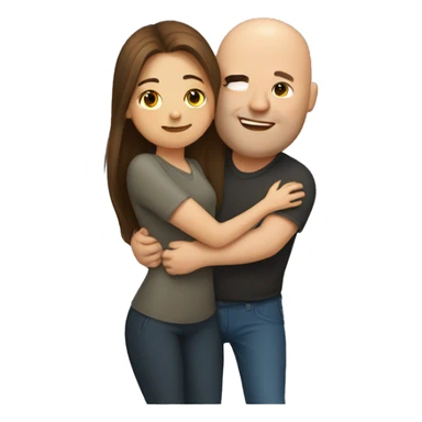 Long brown hair girl hugging bald chubby guy sticker