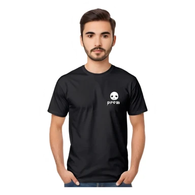 black short-sleeve T-shirt with the words “prepa udem” printed in small white text on the chest. The shirt has a simple, casual fit and a clean, minimalist look. sticker