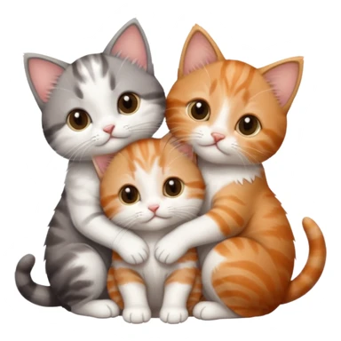 3 very small kittens cuddling together all different colours, the first one is grey and white, the second is ginger and white and the third is brown tabby and white sticker