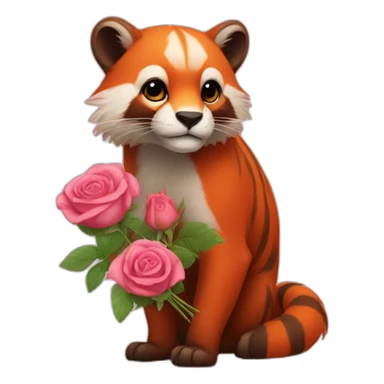 Ailurus fulgens avec un bouquet de rose sticker