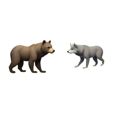 Collage of a bear and a wolf in a beautiful forest, surrounded by tall trees, green foliage, and a serene river. The animals are in their natural habitat, showcasing strength and majesty. A vibrant and peaceful wilderness scene with a transparent background. sticker