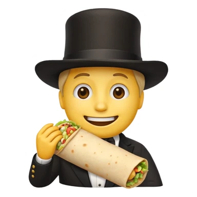 Generic classic yellow basic emoji face with a black top hat eating a burrito sticker