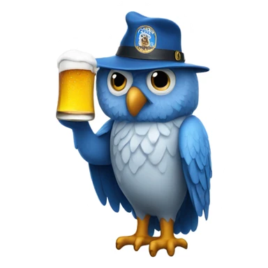 Blue owl wearing a beer hat  sticker