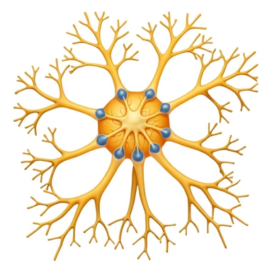 A scientifically accurate nerve cell with the 3 main components, dendrites on the cell body on one side , a long axon and a few dendrites at the other side. sticker