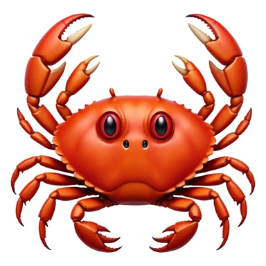 Cinematic Realistic Noble Crab Portrait Emoji, Poised and commanding, with a robust, angular build and a vividly red, textured exoskeleton naturally forming a distinctive face with expressive eyes, rendered in lifelike detail with realistic sandy accents, high shine, intelligent and resolute, styled with an air of coastal authority, focused and attentive, soft glowing outline, capturing the essence of a watchful and confident crab that appears ready to scuttle out of the screen with effortless power! sticker