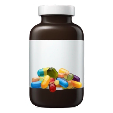 Dark glass bottle with supplements  sticker