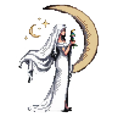 High Priestess tarot card with veiled woman, crescent moon and scroll sticker