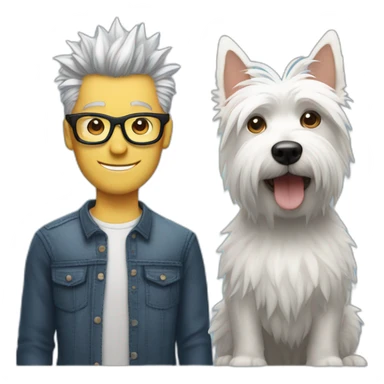 Man with glasses anda spiky hair with westie dog girl sticker
