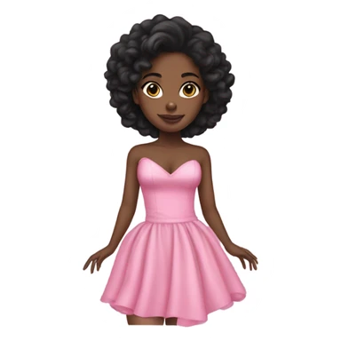Black girl wearing a coquette pink dress with long black hair and beautiful skin sticker