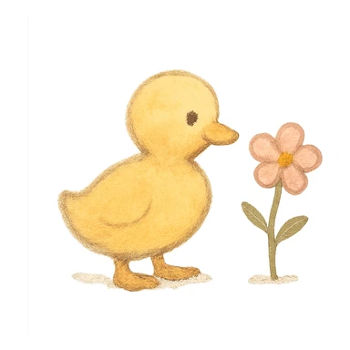 tiny duckling silhouette, Japanese pastel hand-drawn style, full object, with a tiny flower sticker