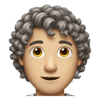 Young white man with grey/brown curly hair and big nose sticker
