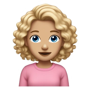 dark blonde wavy haired girl, blue eyes, tanned, pink jumper skin,  sticker