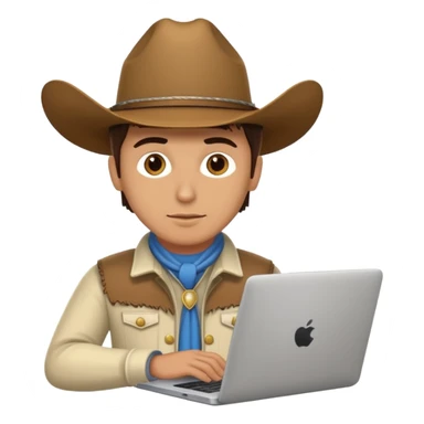 cowboy coder with a laptop infront and he is white sticker
