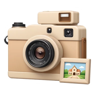 A beige camera and a printed photo frame next to it sticker
