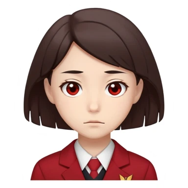 Ayanokoji with cold, expressionless face, sharp brown eyes, dark brown hair, red school uniform, serious vibe sticker