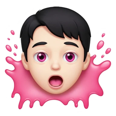 Boy with black hair, pink eyes rolled back, mouth open , drool dripping from mouth  sticker