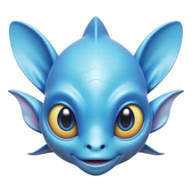 aquatic alien portrait, head and shoulders only, smooth blue skin, fin-like ears, glowing aqua eyes, liquid texture details, 3D cartoon, mobile game icon style, clean background, no text, no watermark
 sticker