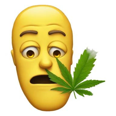 Imagine the common yellow face emoji but it's smoking marijuana with a funny face sticker