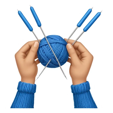 hands holding 2 knitting needles (1 on the right hand and another one on the left hand) with a ball of knitting thread (without a person's face) sticker
