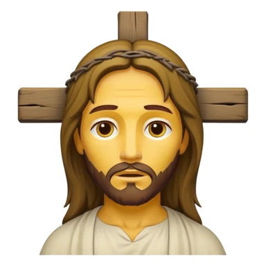 Jesus Christ on the cross, simplified, iconic, yellow face, gentle expression sticker