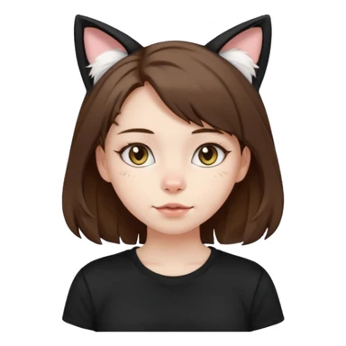 a girl with pale skin, medium length brown hair with lots of dandruff , cat ears and a tail, with a black t-shirt on sticker
