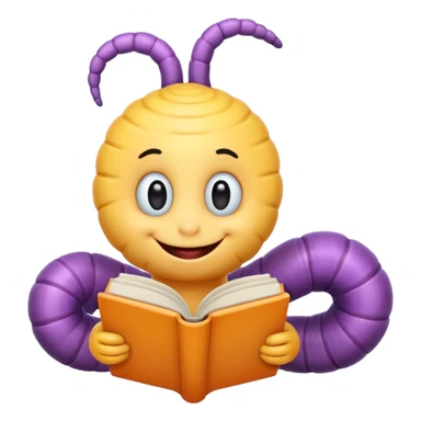 cute worm character reading book sticker