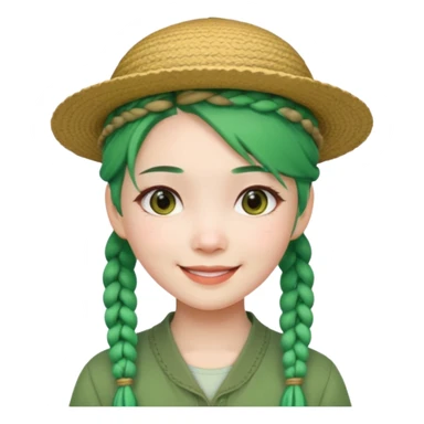 chinese girl green haired with braids an hat sticker