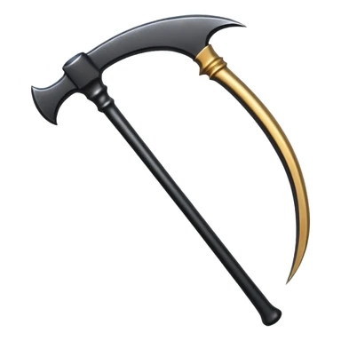 The scythe of the God of Death, a symbol of death, is long and straight, entirely in deep black. sticker