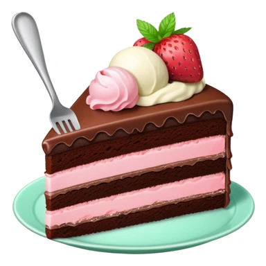 Slice of chocolate cake with strawberry icing and a scoop of mint ice cream on the side sticker