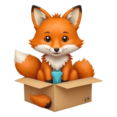 cute fox sitting in a cardboard box with a playful expression sticker