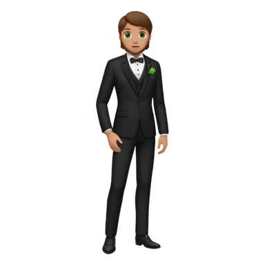 Chico blanco, pelo castaño, ojos verdes, traje boda oscuro y flor solapa , cuerpo entero sticker