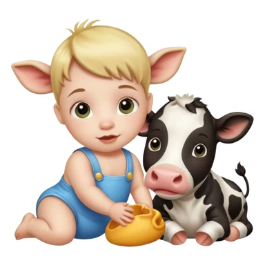Baby with a pet cow  sticker