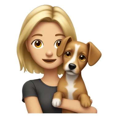 girl with dirty blonde hair, with her little tan dog with floppy ears sticker