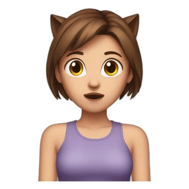 Brown haired girl with cat ears scared sticker