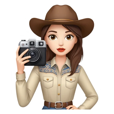 Western female fashion model posing with camera taking selfie, stylish outfit sticker