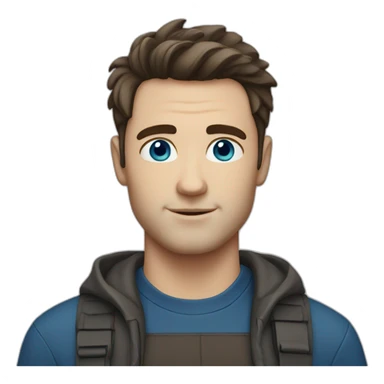 shaved white man with messy mid long dark brown hair blue eyes sticker