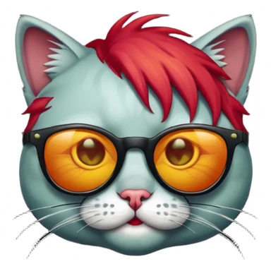Zombie cat with red hair and sun glasses face sticker