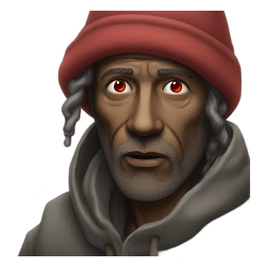 Homeless man with red eye whites smoking sticker